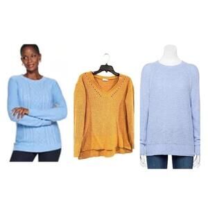 3 set sweaters Women's Croft Barrow, SO,Classic Cable-Knit Crewneck, V Neck